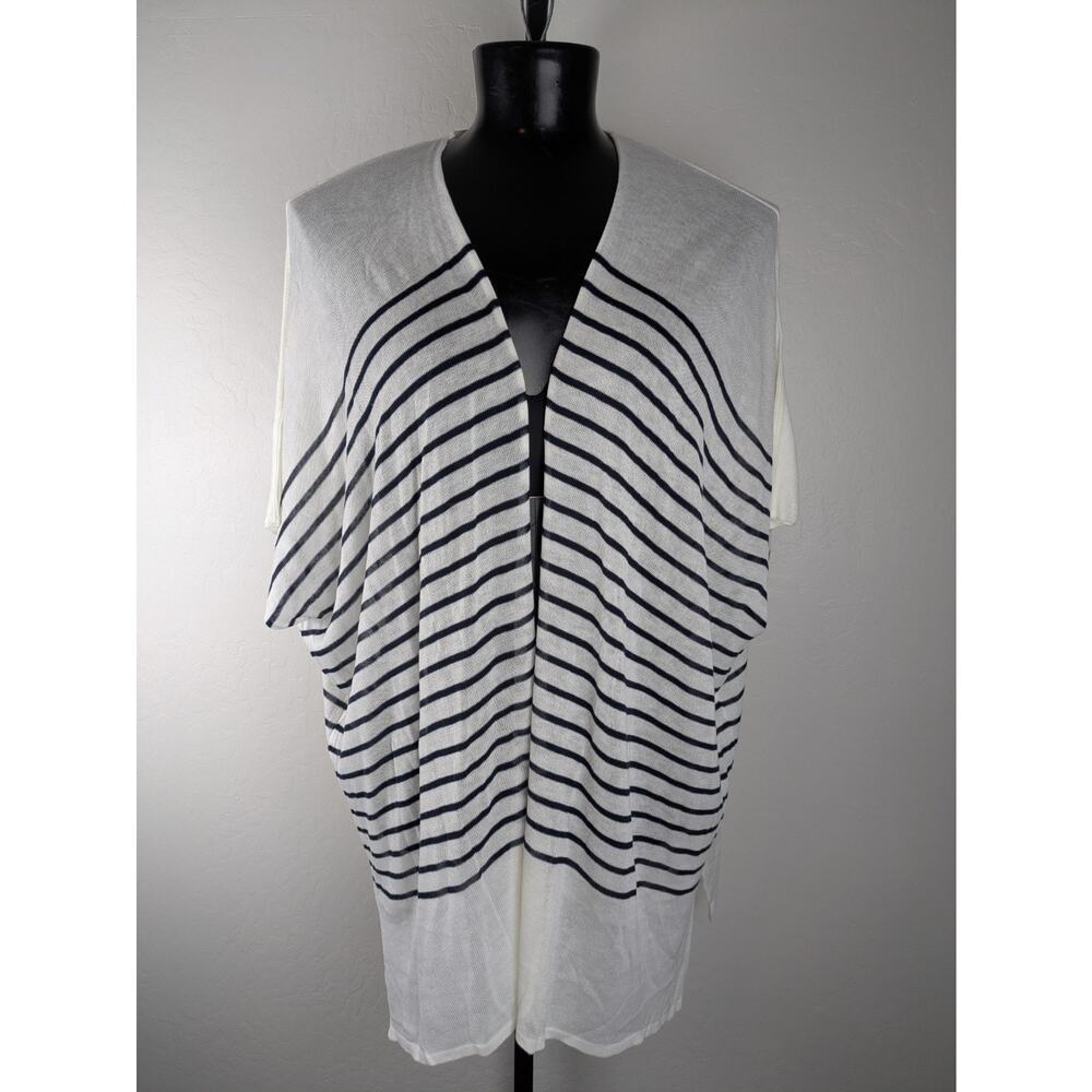 NWT Lane Bryant One Size Ivory Black Striped Open Front Acrylic Knit Kimono - Picture 1 of 7